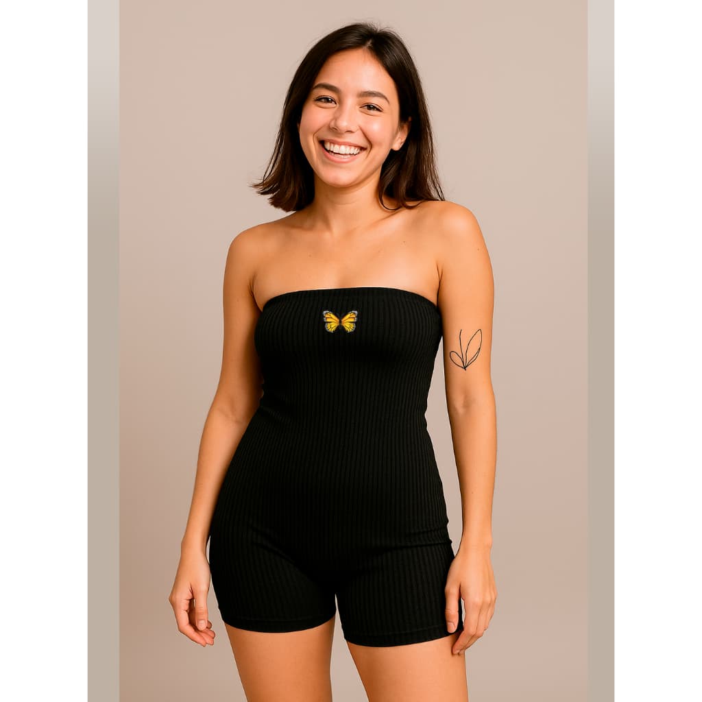 Macacão Feminino Canelado Tomara que Caia Básico Estampado