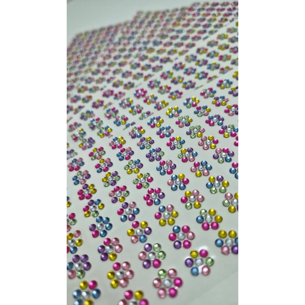 Cartela Adesiva Flor Strass para Pet Artesanato Cachorro Customização 160 unidades na cartela - Auto colante