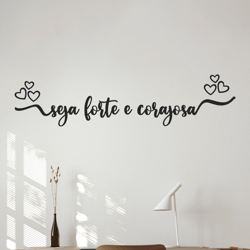Frase Seja Forte e Corajosa Quadro Decorativo Deus Jesus em MDF 3mm Preto Fosco