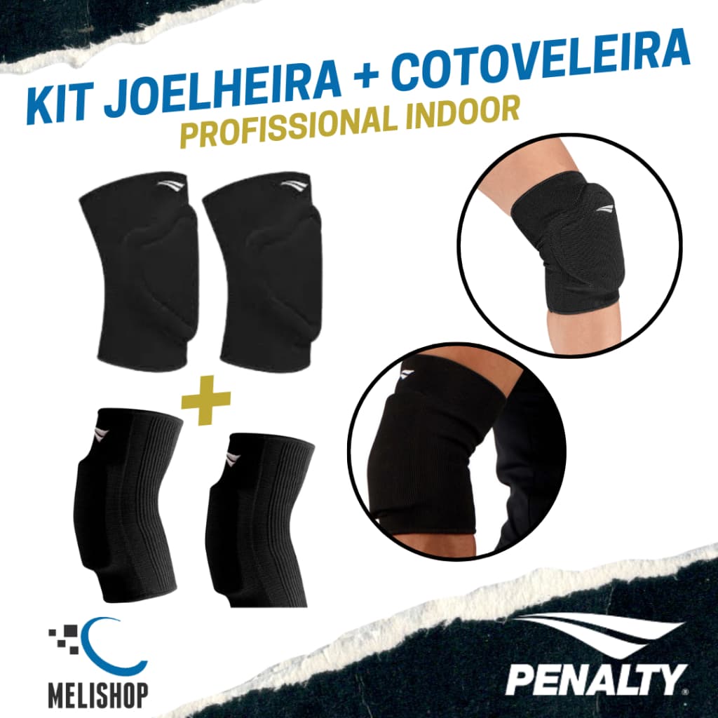Kit Conjunto Joelheira + Cotoveleira Profissional Penalty Indoor Goleiro Futsal Futebol Vôlei