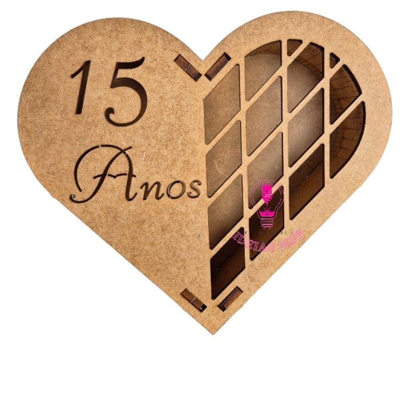 Kit 10 Caixas Lembrancinha Festa 15 Anos Coração MDF p/ Doces e Bombons