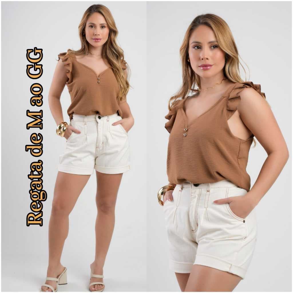 Blusa  Regata Feminina com Babados nas Alças tendência casual Duna