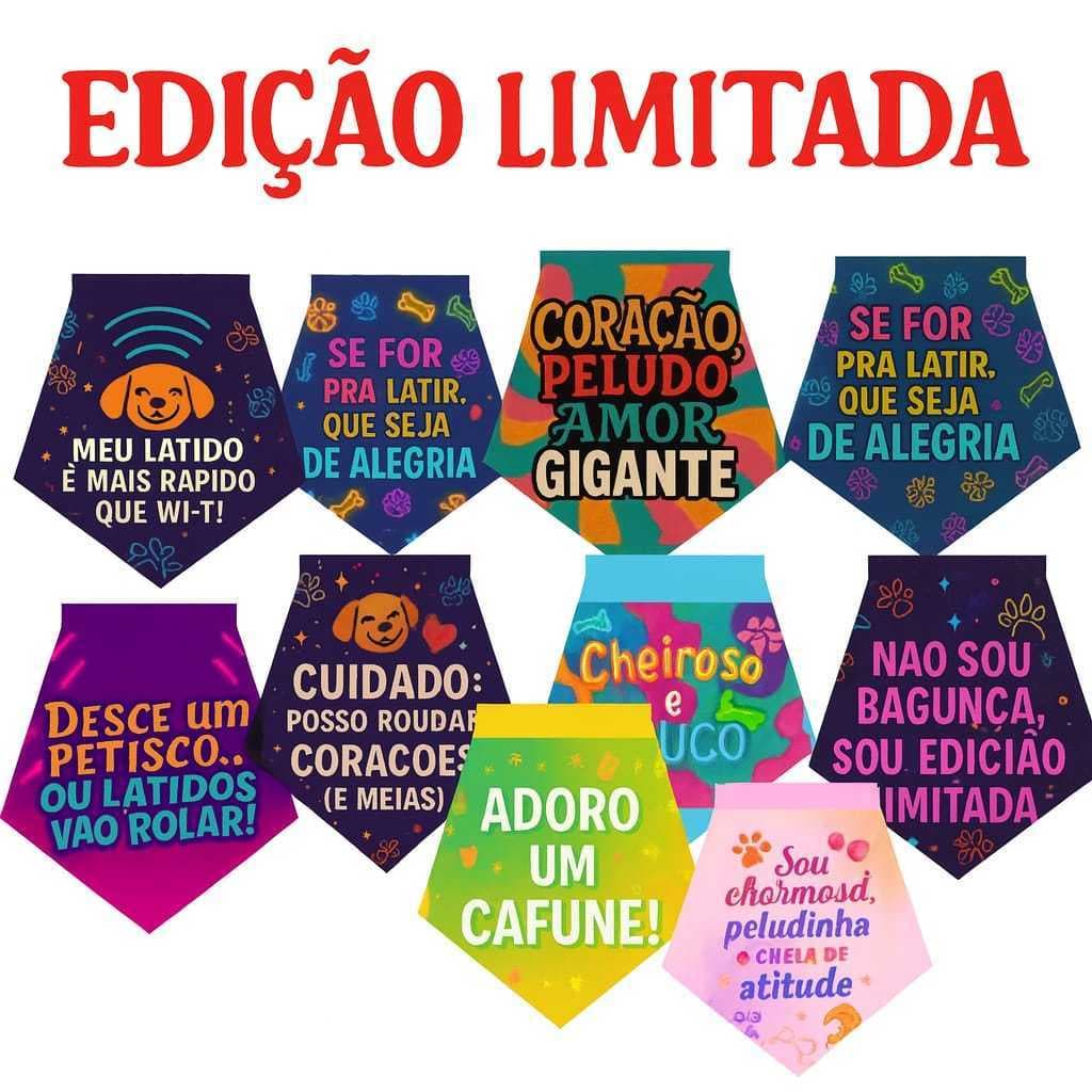 Kit Colarinho Mini Bandana Personagens Pet Shop Banho Tosa Gravatinha Cachorro Gato Frases Divertidas