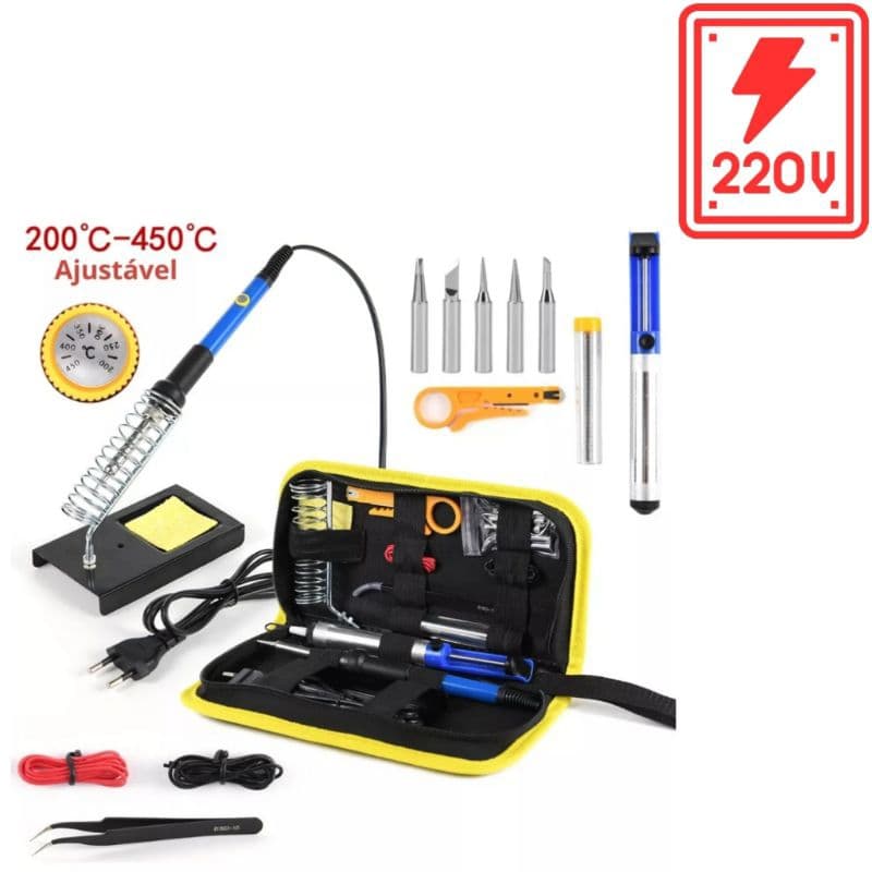 Kit Ferro Solda + Tubete Estanho Com Resina E Sugador Solda 60W-(110V-220V)