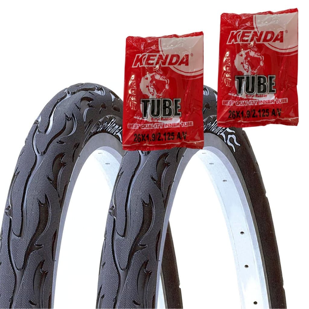 Pneu Aro 26x2.125 Kenda Flame Balão Preto Fogo Bicicleta Bike Mobilete + Câmara de Ar Original Kenda