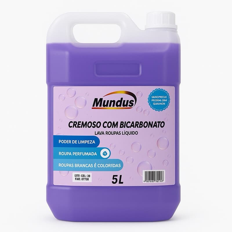 Lava Roupas Sabão Liquido Com Bicarbonato de Sódio 5L Lavanderia Profissional Cremoso