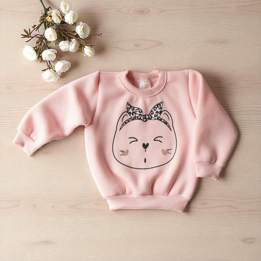 Blusa Moletom Inverno Quentinha Peluciada Roupas para Meninas Rosa Bebê