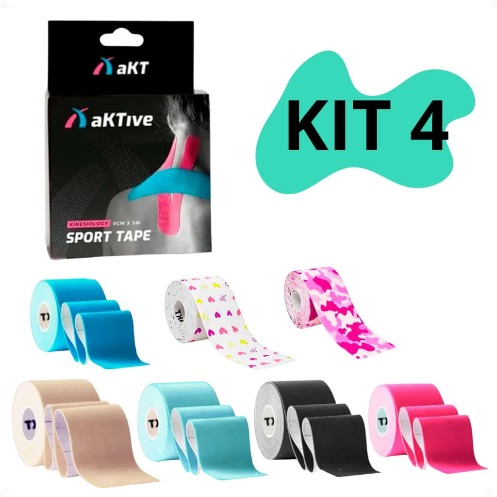 Kit 4 Bandagem Elástica Fita Kinesio Tape Infantil Fisioterapia Funcional Adulto Kinesiology Sport