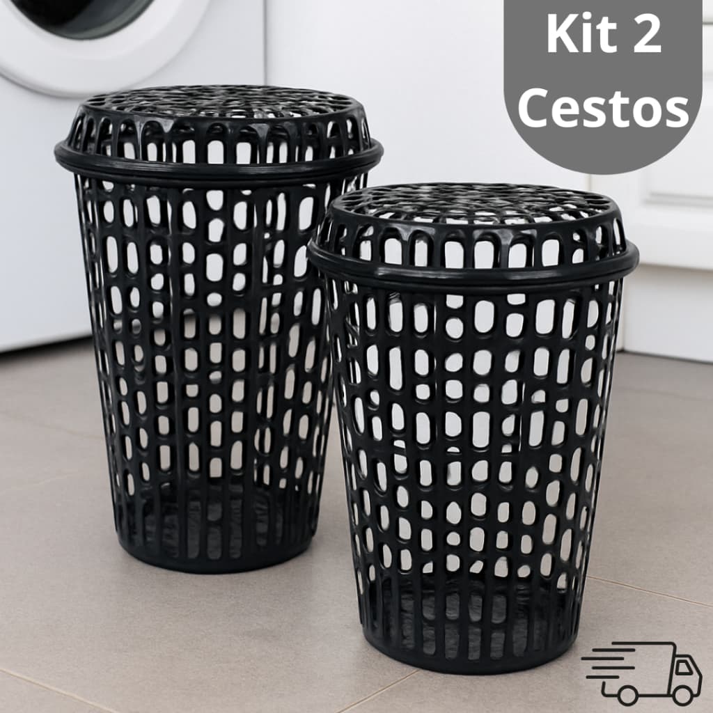 Jogo de 02 Cestos de Roupas Sujas 60 Litros Telado Com Tampa