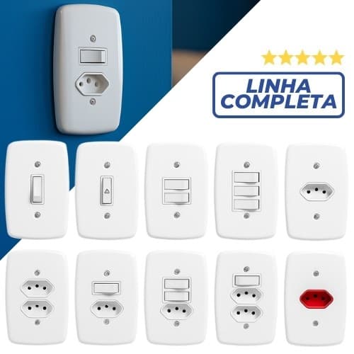 Tomadas e Interruptores Modulares Ideale Branco Brilhante 10A 20A USB HDMI 4x2