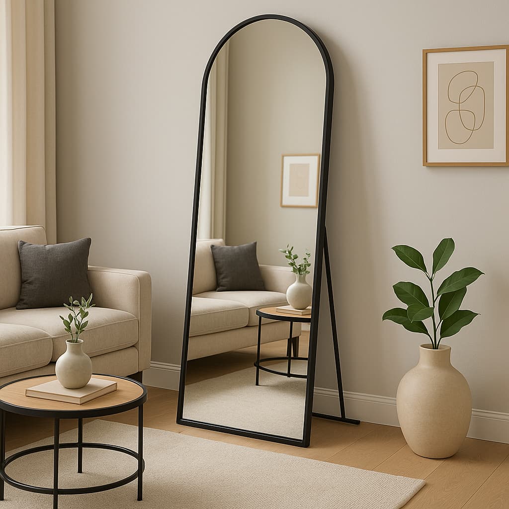 Espelho Corpo Inteiro 40cm x 100cm Grande De Chão Portal Moldura Couro Decoração Sala Loja Closet