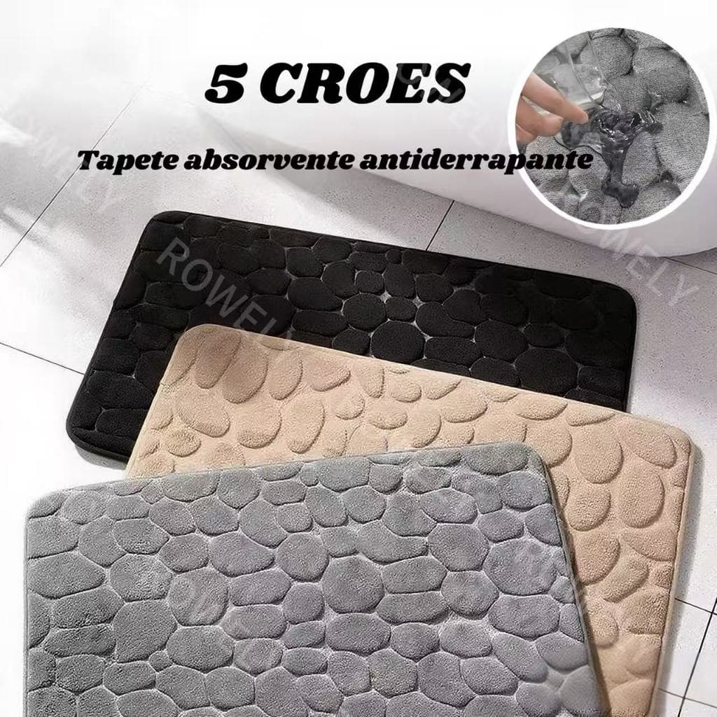 Tapete Antiderrapante Absorvente com Textura de Seixo 60×40cm para Banheiro de Secagem Rápida de 1/2/3pç