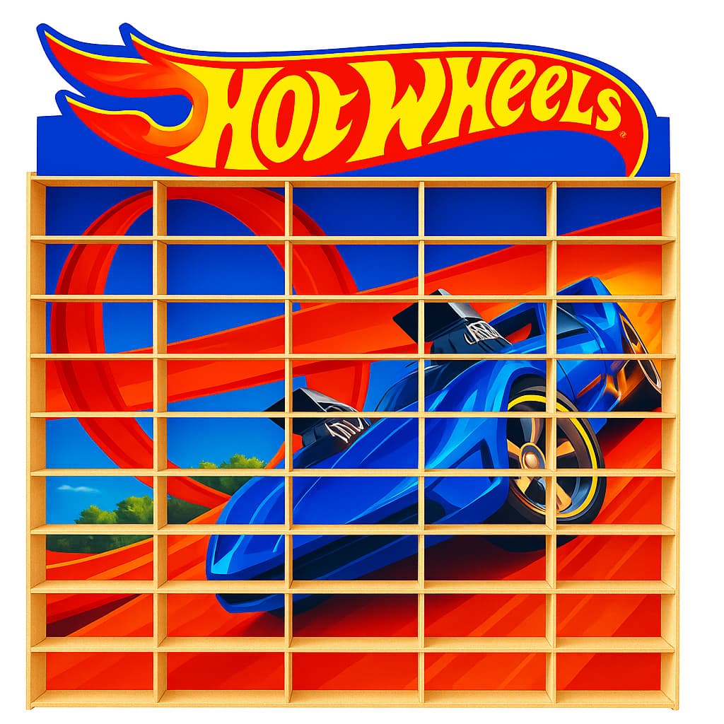 Suporte de parede para 50 carrinhos em mdf adesivado hotwheels