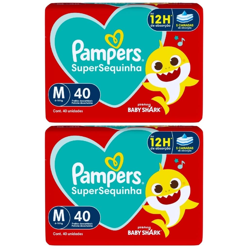 Kit 2 pctes Fralda Pampers SuperSequinha M 40un - Total 80unidades