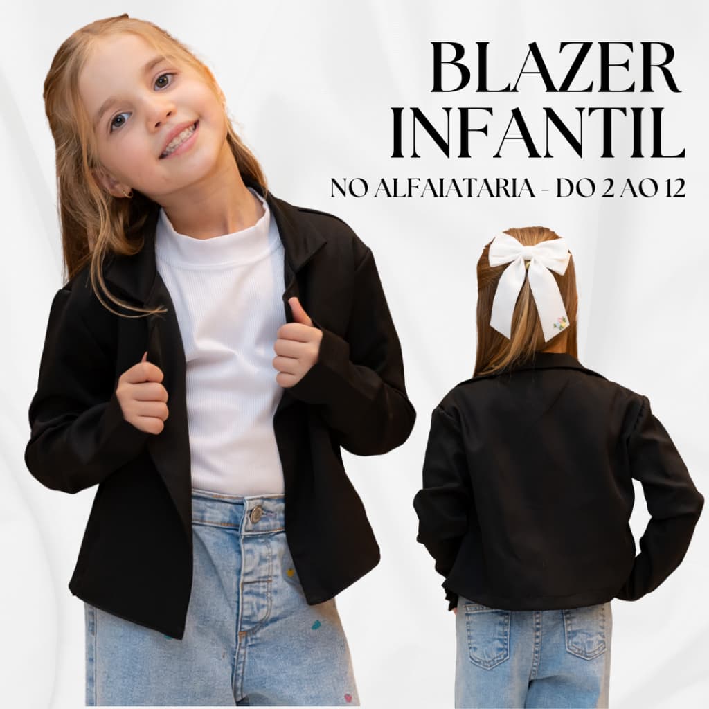 Blazer Infantil Feminino Menina Elegante no Alfaiataria Casaco Diva Juvenil de  2 aos 12 anos