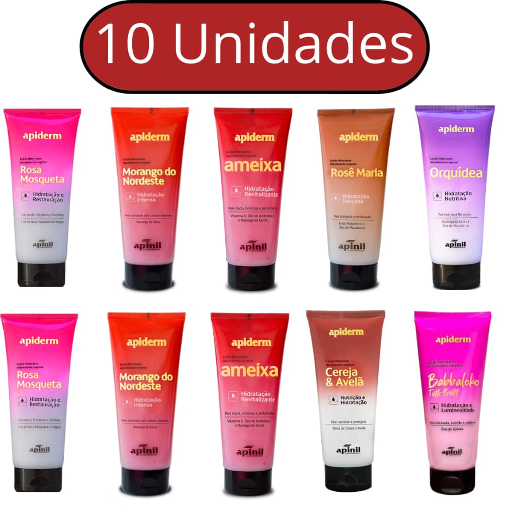 LOÇÃO HIDRATANTE CORPORAL APIDERM APINIL KIT 10 UNIDADES