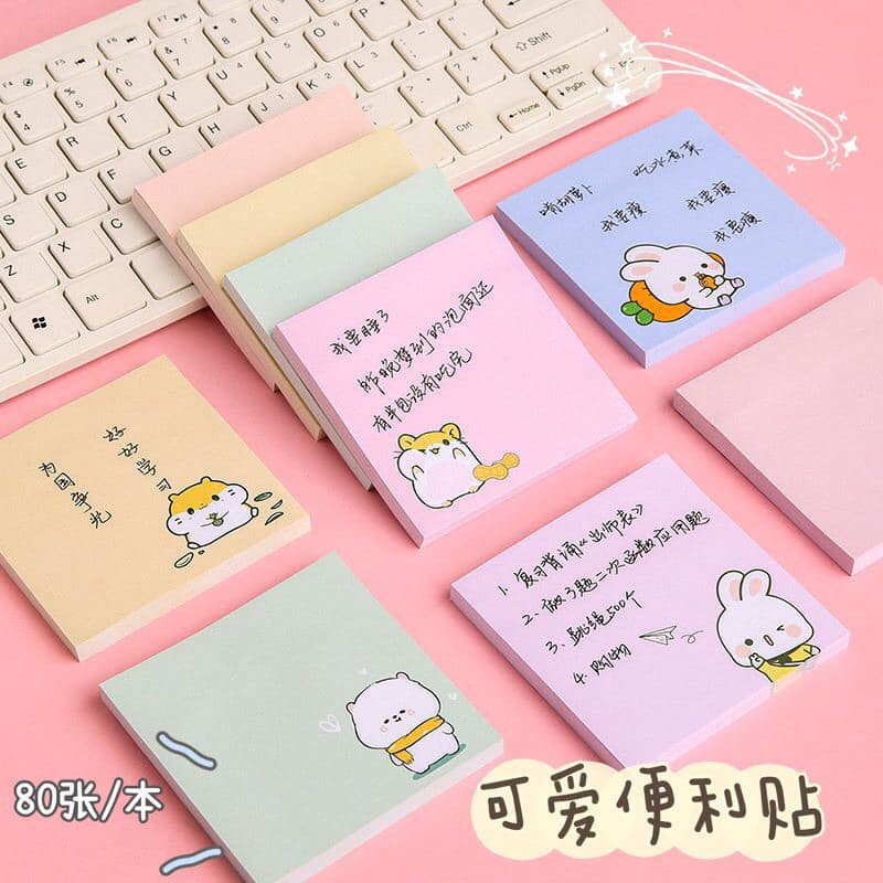 Kit 2 pçs Bloco de Notas Fofo Autoadesivas Cute Animals c/70 folhas 75x75mm