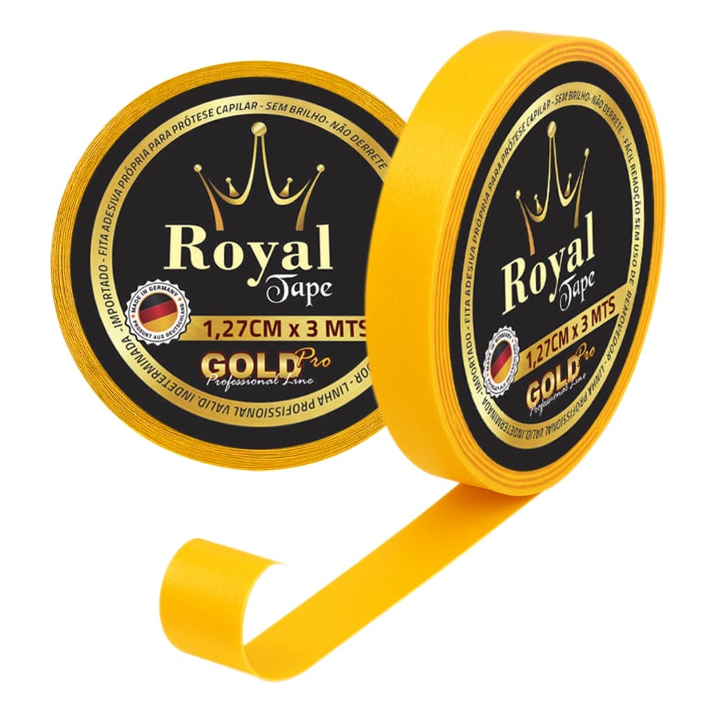 Fita Royal Tape Gold Pro 1,27cm x 3mts Adesiva Dupla Face Mega Hair Lace Front Full Apliques Perucas Forte Ultra Hold