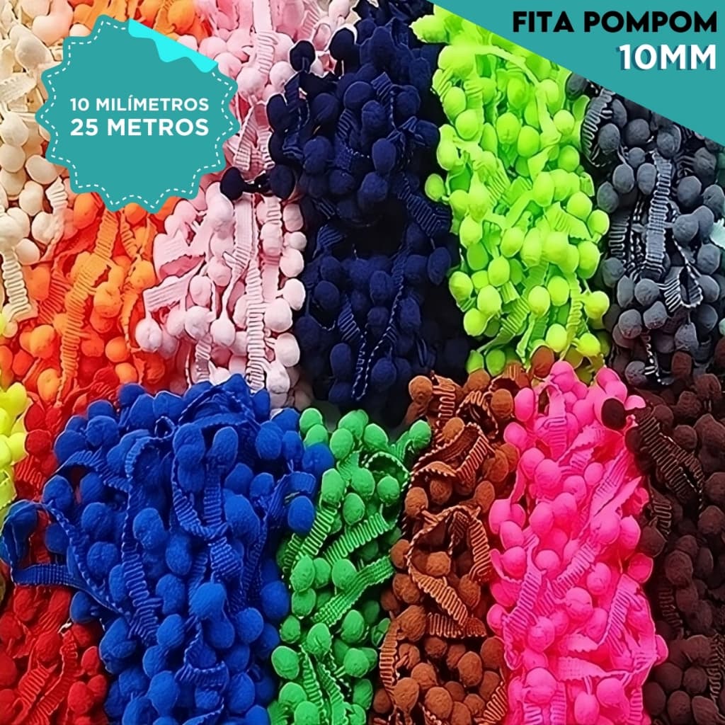 Fita Pompom 10mm Passamanaria C/25 Metros | Ideal Para Acabamento Decorativo Laços e Artesanato - AV