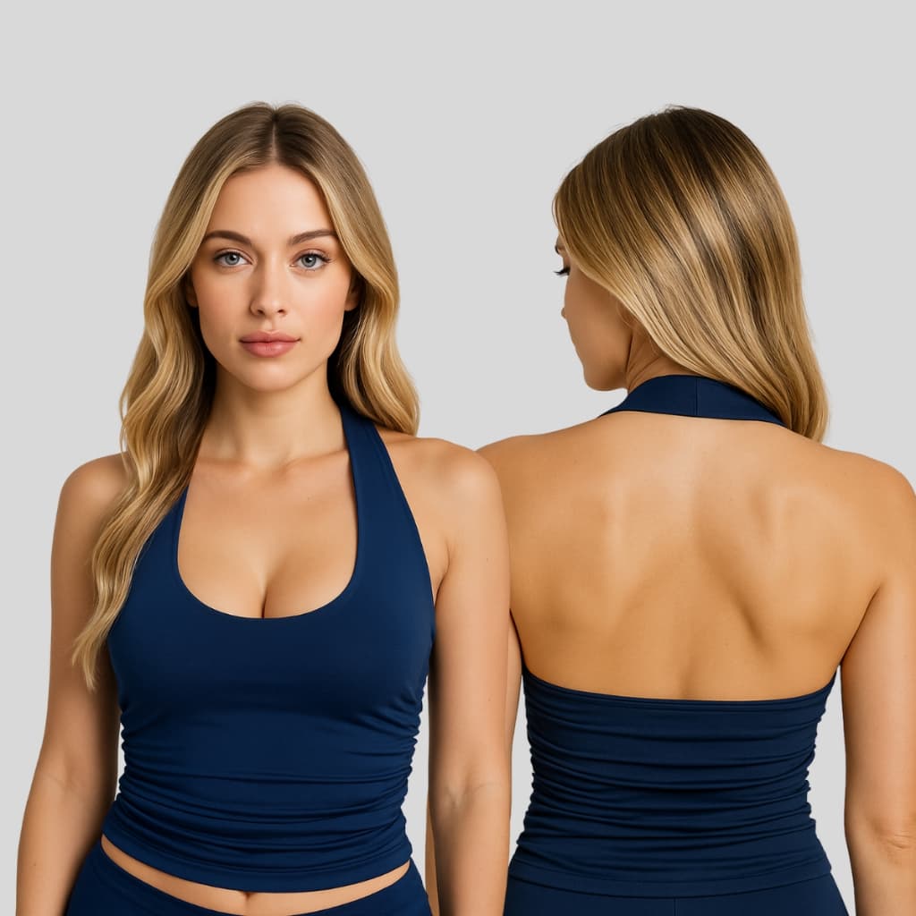 Kit 2 Blusas Cropped Feminina Costa Nua Frente Única Franzido Lateral Suplex Premium com Forro no Busto