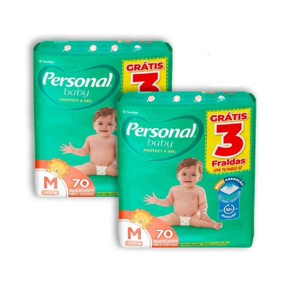 Kit 2ptes Fralda Personal Baby M 70un Total 140un HIPER