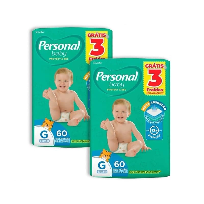 Kit 2 Pacotes Fralda Personal Baby G 60un Total 120un HIPER