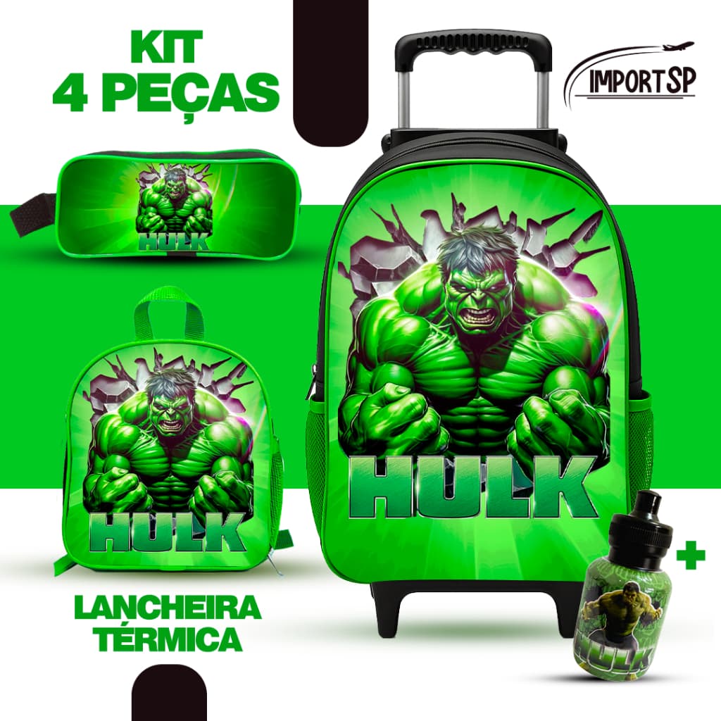 Mochila escolar Hulk com rodinha