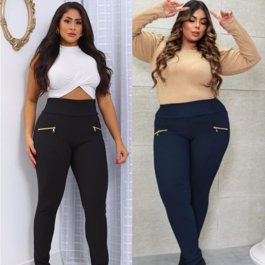 Calça  Montaria Cintura Alta Legging Bolso Com Zipper  P ao G3