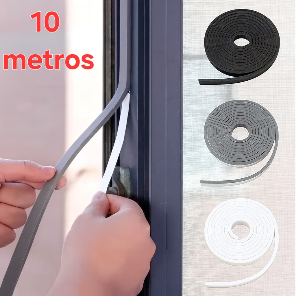 Fita de Vedação Antiruído Acústica Espuma Adesiva Vedar Som Veda Fresta Porta Janela Armário Box 10mts