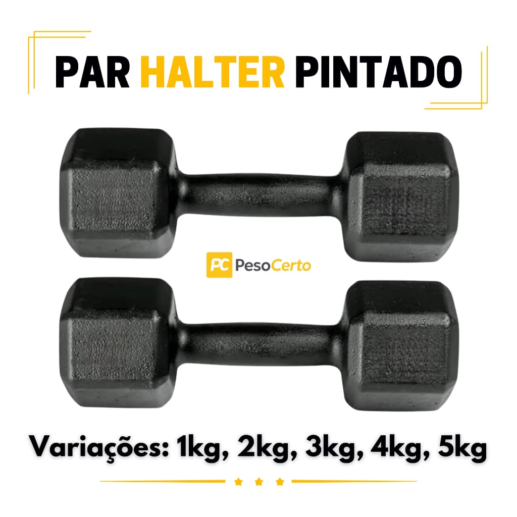 Par Halter Sextavado Pintado-Musculação Academia Funcional Peso Para Braço Treino em Casa Crossfit