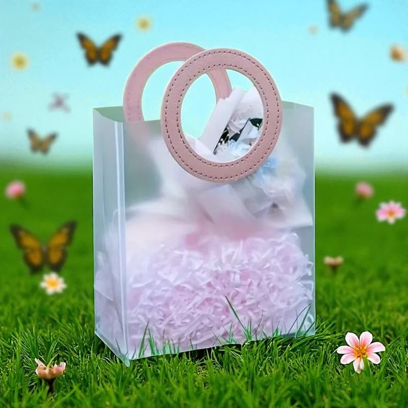 1 Sacola PVC Transparente Com Alça Redonda De Couro 18x16x8cm -