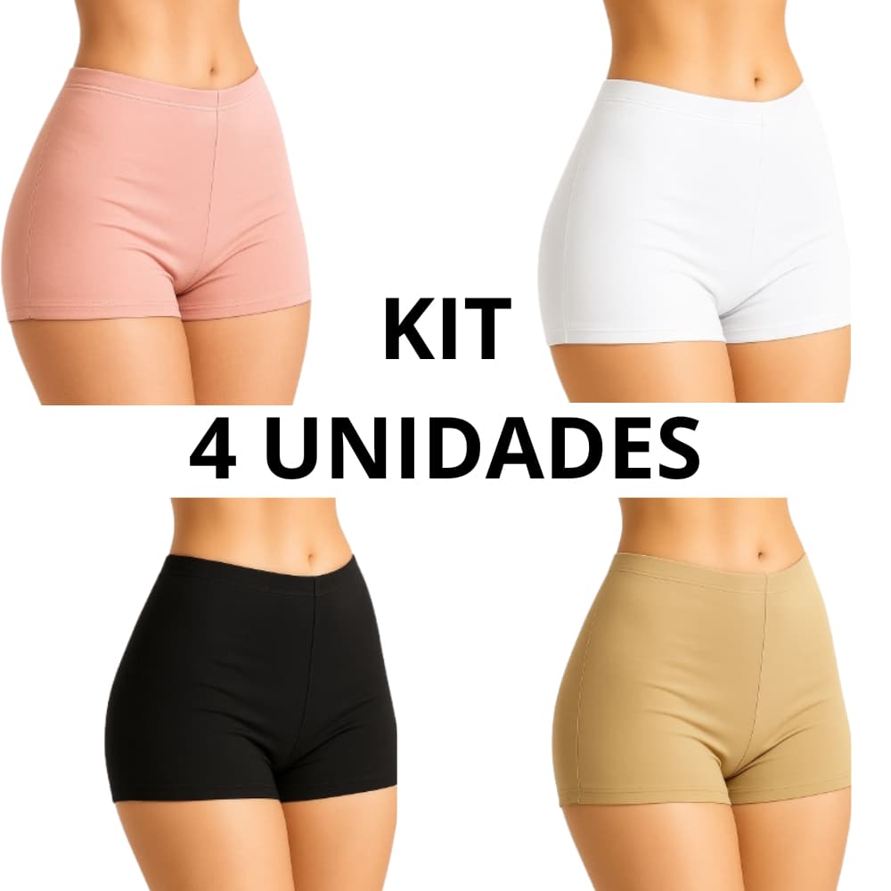 Kit 4 Short Feminino Microfibra Segunda Pele Short Anágua Confortável - M G GG - Preto, Bege, Rosa e Bege.