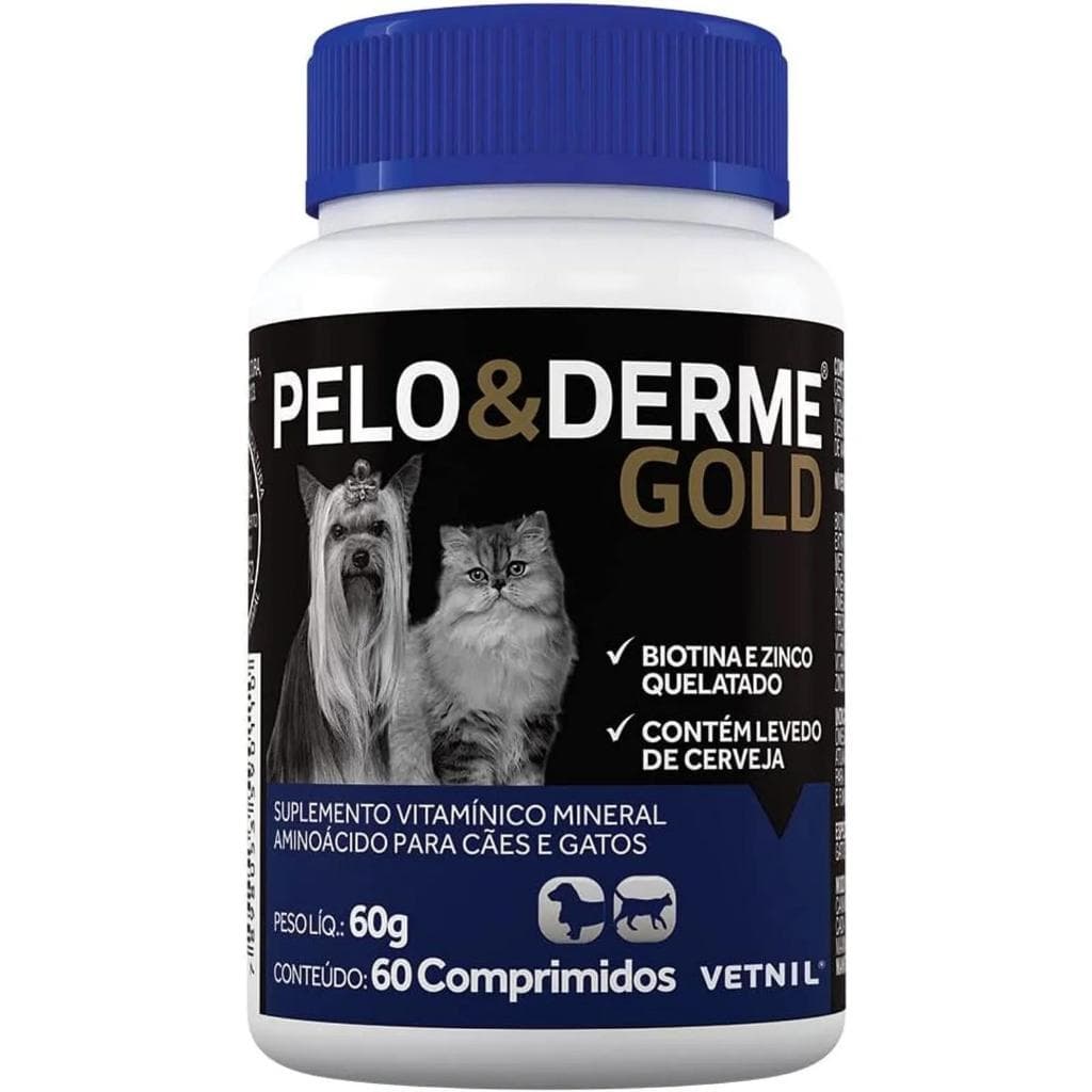 Pelo & Derme Gold 60 Comprimidos – Suplemento Dermatológico para Cães e Gatos