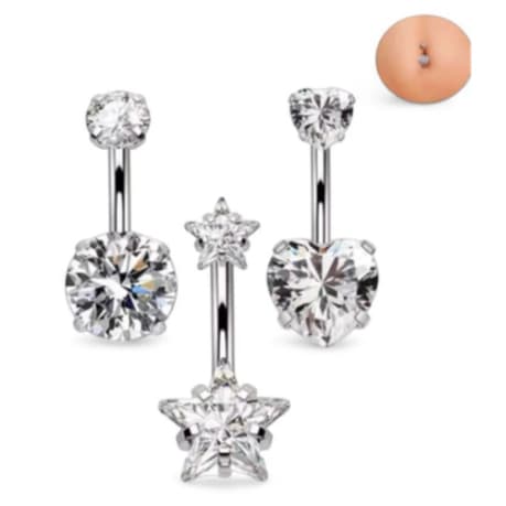 Piercing Umbigo Zircônia Aço Cirúrgico Inox Estrela Coração