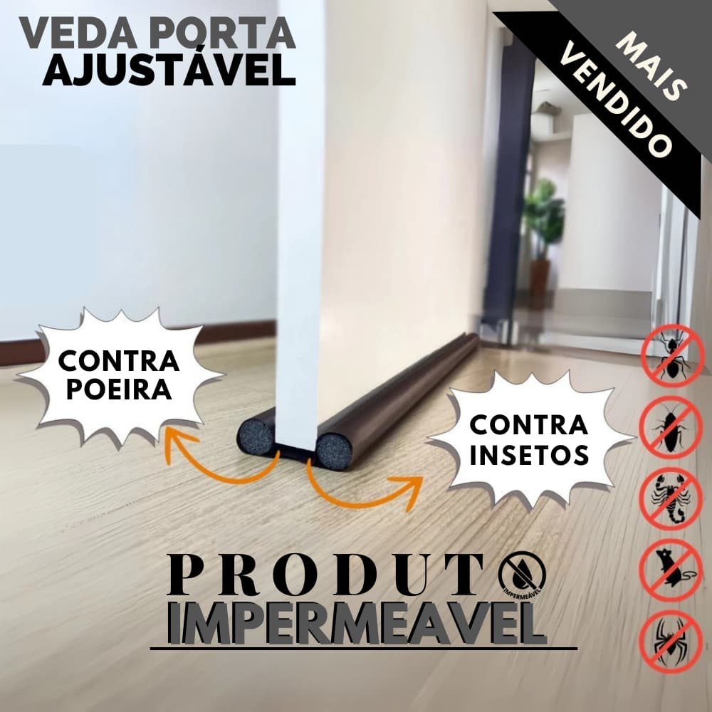 Kit 2 Veda Porta Protetor Impermeável Ajustável  Rolinho Duplo Preto Contra Insetos e Poeira 80cm, 90cm e 1,00mt