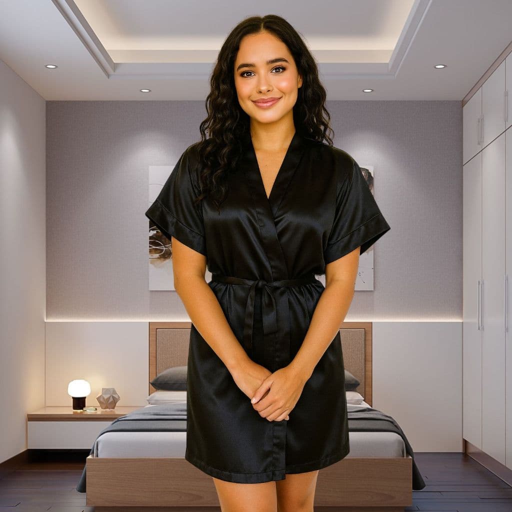 Roupão Noiva Madrinha Feminino - Cetim ELASTANO de Alta Qualidade - Manga Curta