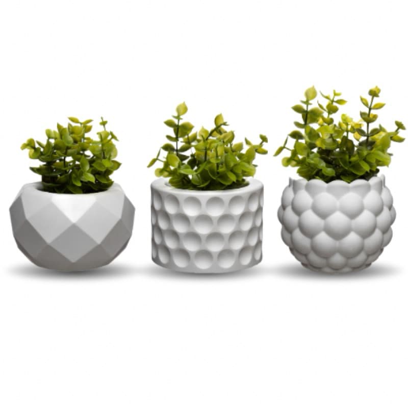 Trio de Vasos Decorativos Minimalistas com Plantas Artificiais – Charme para Sala, Escritório Lavabo