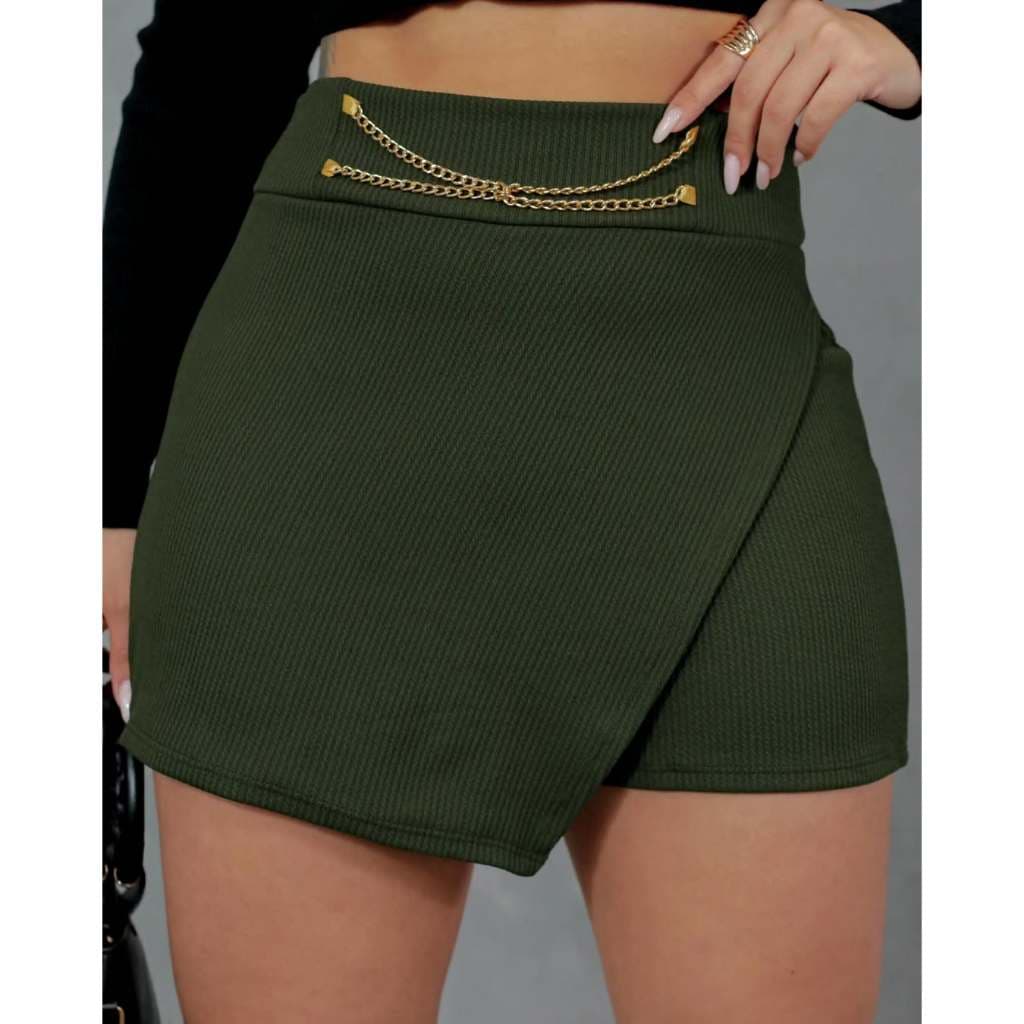 Saia Short Feminina com Detalhe Sofisticado em Corrente Cintura ALTA