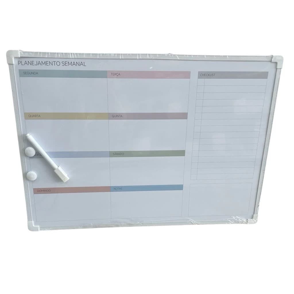 1x Lousa Magnética Quadro Planejamento Semanal 35x50cm Organização Imã Caneta Apagador
