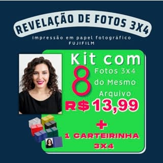 Revelação de 8 fotos 3x4 do mesmo arquivo + Carteirinha Envio rápido Impressão Revelar foto