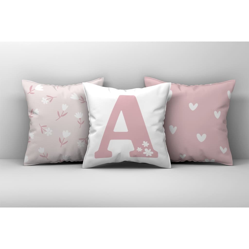 Kit 3 Capas de Almofadas Decorativas Rosa Cute Florzinha Inicial