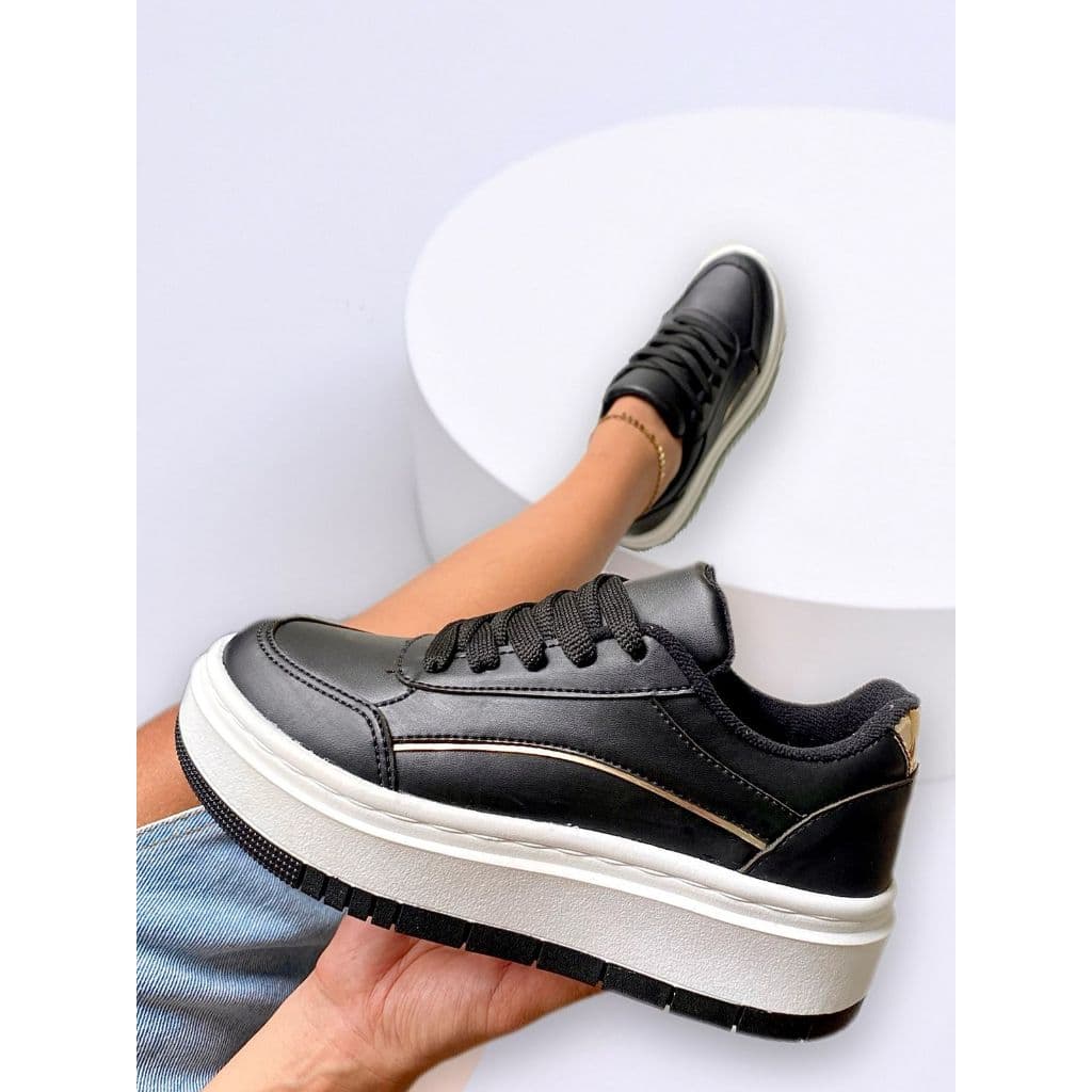 Tenis Casual Feminino Flatform Preto Basico Dia a Dia Leve Comfortavel