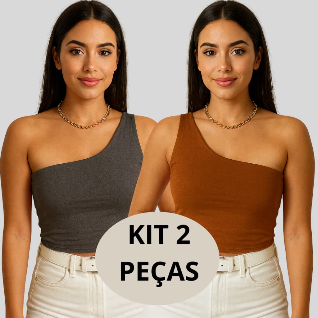 KIT 2 CROPED MULA MANCA COM FORRO DUPLO UM OMBRO SÓ LANÇAMENTO MODA ESTILOSO NULA MANGA