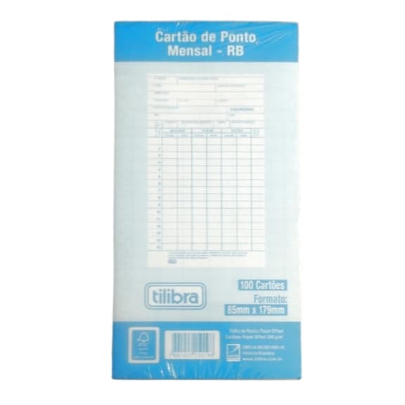 Cartão de Ponto Mensal Tilibra RB 100 Folhas 85×179 mm – Palha
