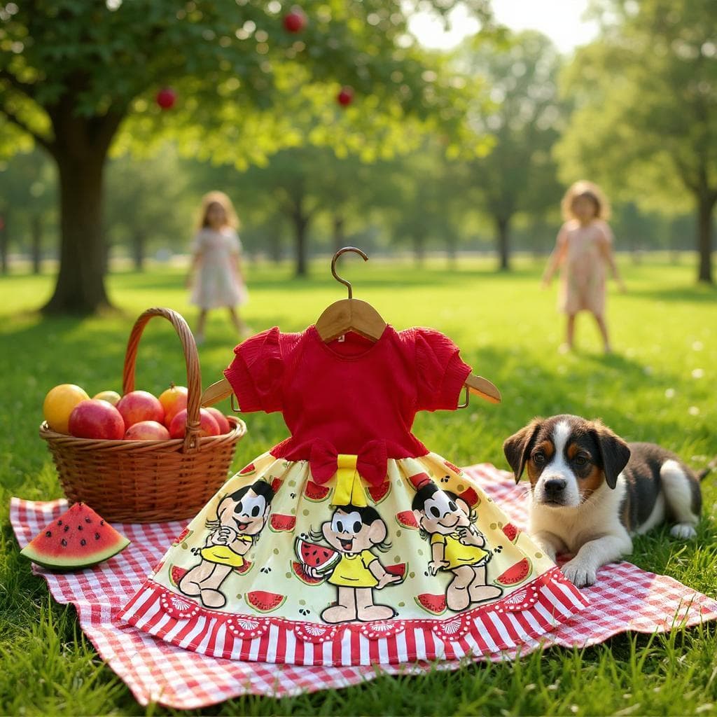 Vestido Festa Casual Manga Curta Infantil Magali