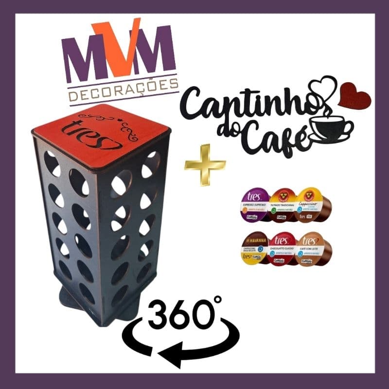 Porta cápsulas QUADRADO GIRATÓRIO encaixe  cabem 40 cápsulas Três Corações/Nespresso/Dolce Gusto