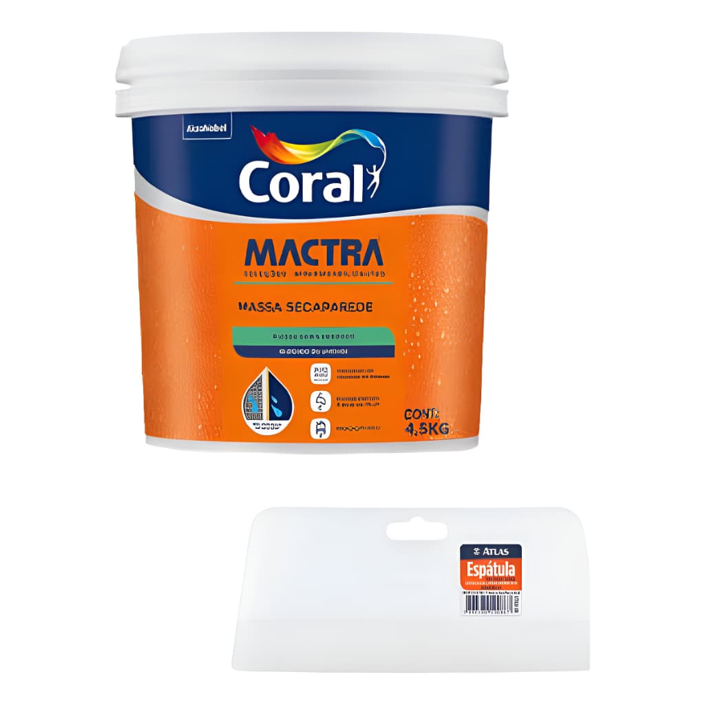 Massa Seca Parede Reparo De Parede Com Umidade Mactra 4,5kg + Espatula 20cm x 8,8cm