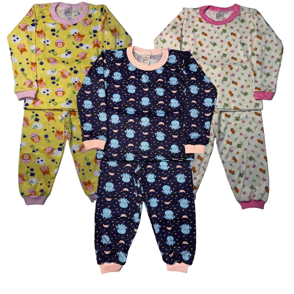 Kit 6 Peças Pijama Infantil Menina Feminino 3 Blusas Manga Longa 3 Calças Suede 1 ao 8 anos