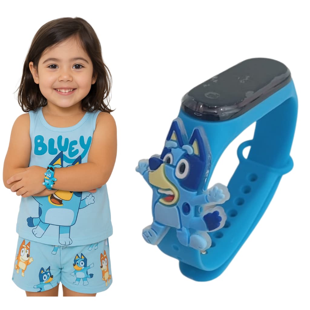 Relogio Infantil Digital Bluey Feminino Para Crianças Led A Prova Da Agua Menino & Menina