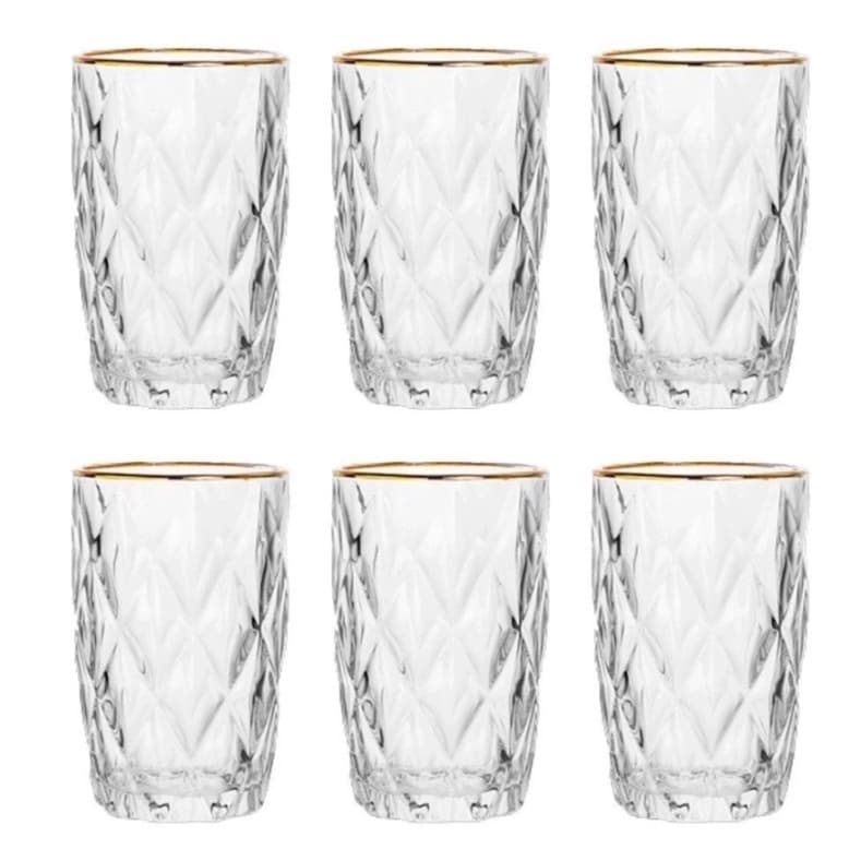 Jogo De 6 Copos Altos Borda Dourada 340ml Diamond Class Home